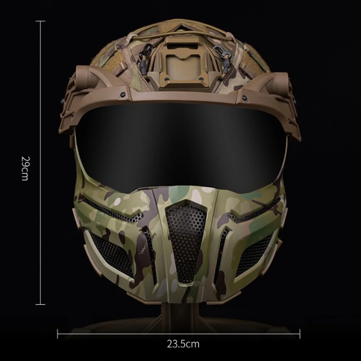 Airsoft Tactical Fast Helmet Set with Half Face Shock Mask Goggles - Multicam Helmet Cover - Comfortable Wearing Fully Protected