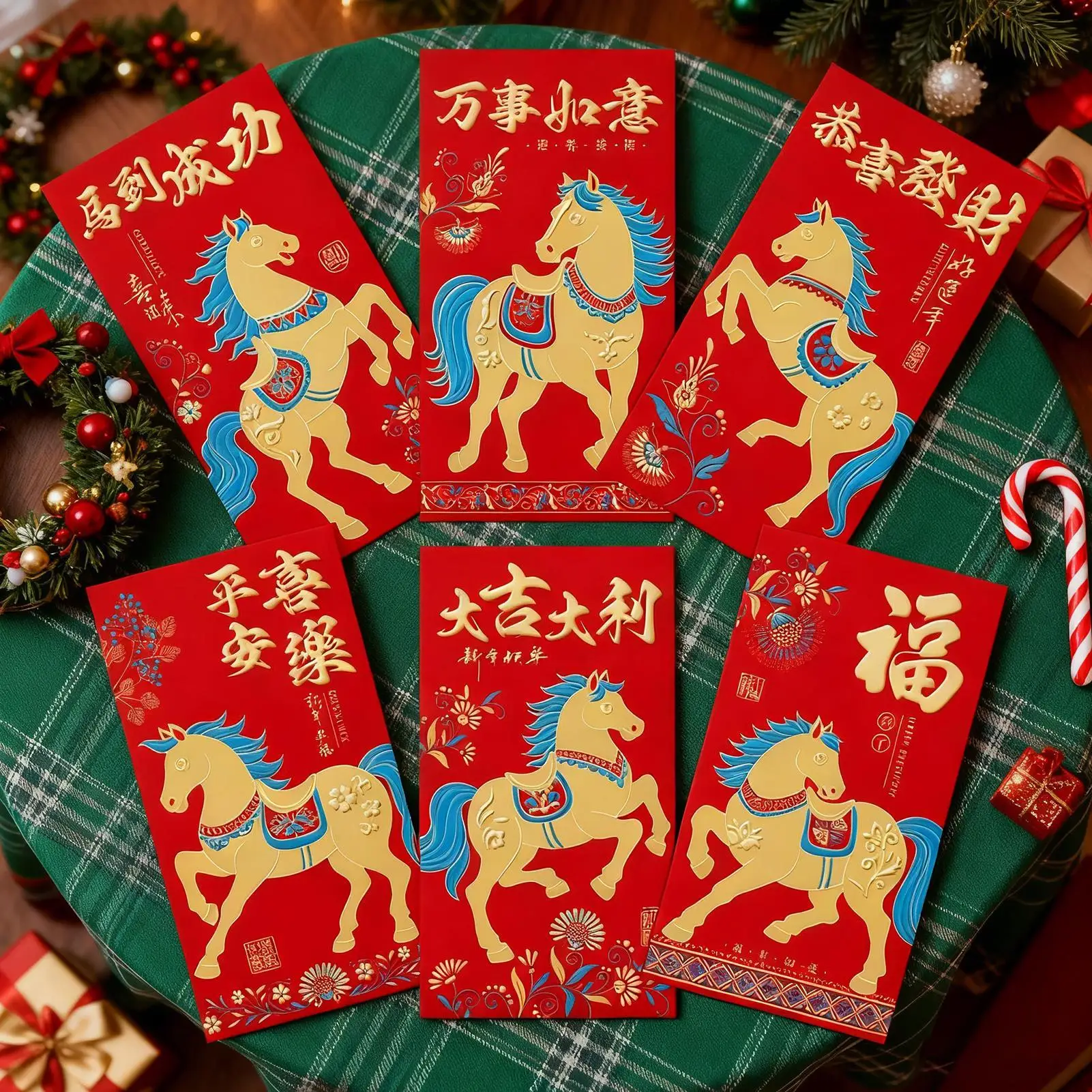 2026 سنة الحصان المغلف الأحمر الصيني 6 قطع الكرتون الذهبي السنة الجديدة مهرجان الربيع المغلفات الحمراء للأطفال بنين بنات