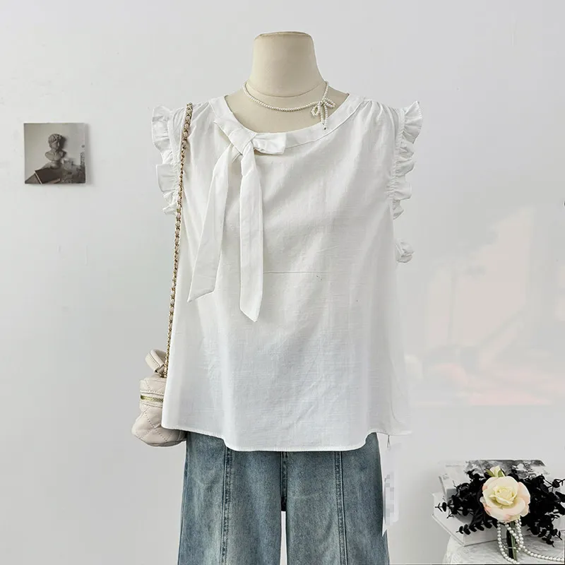 

Женская летняя блузка Gagaok в корейском стиле с эффектом омоложения, с рукавами-крылышками, круглым вырезом, бантом и свободным кроем, дизайн 2026 года