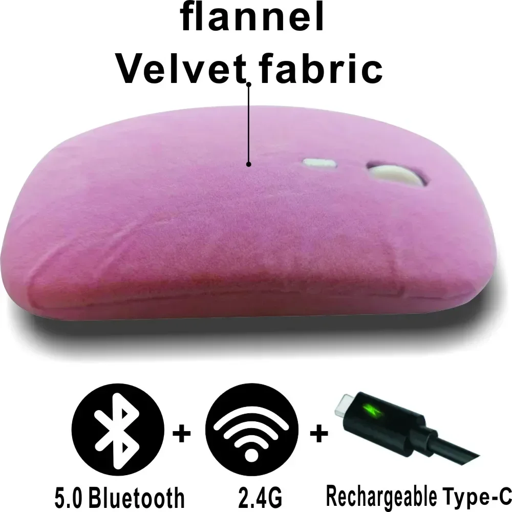 Velvetfabric Flannel Mouse Bluetooth Wireless Type-C Rechargeable Silent Dual-mode  Ergonomic Suitable for Laptop Computer