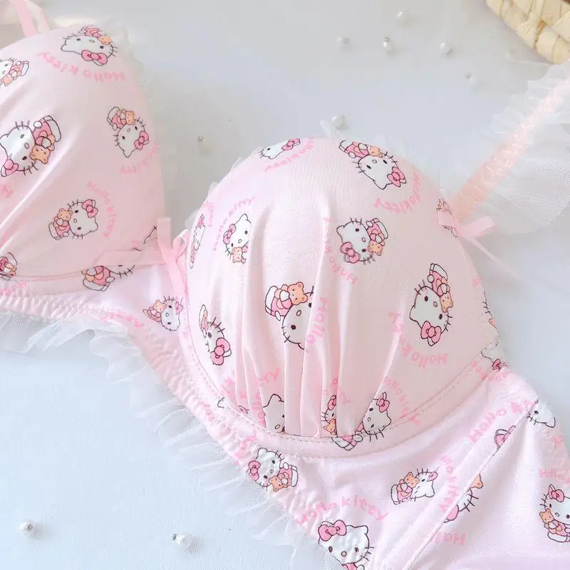 Sanrio Hello Kitty Pants Anime Figure Y2K Sweet Girl Pink Underwear Fashion Kawaii Small Chest Gathering Bra senza anello in acciaio