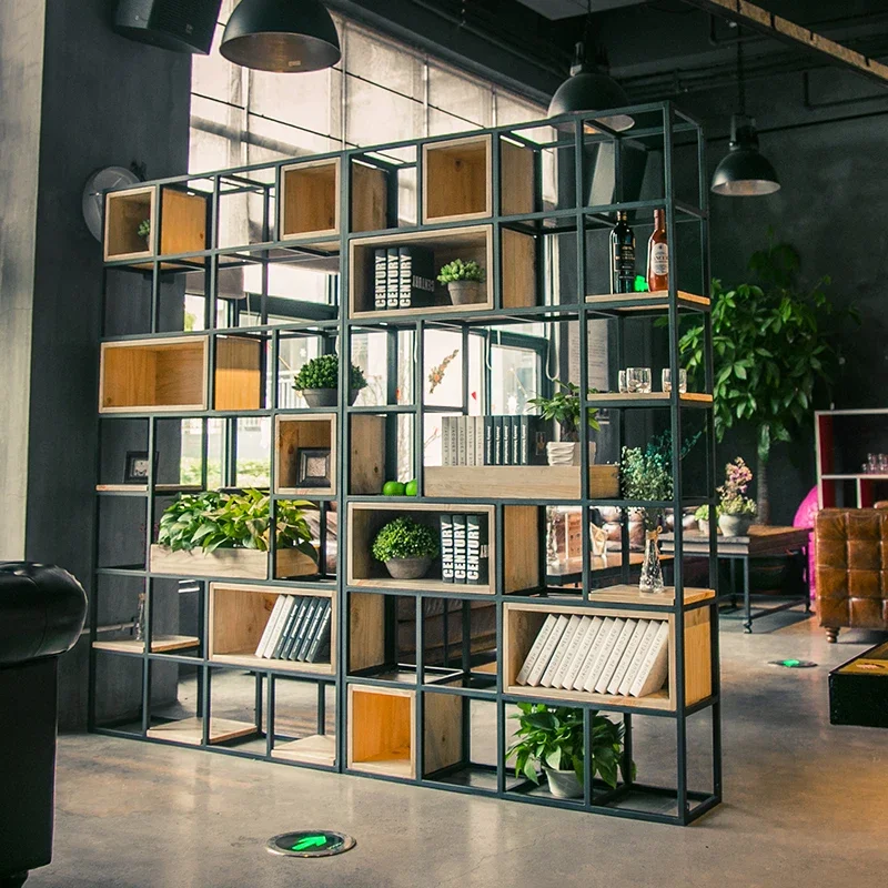 American industrial style office wrought iron partition shelf floor-to-floor multi-storey loft restaurant decorated living ro