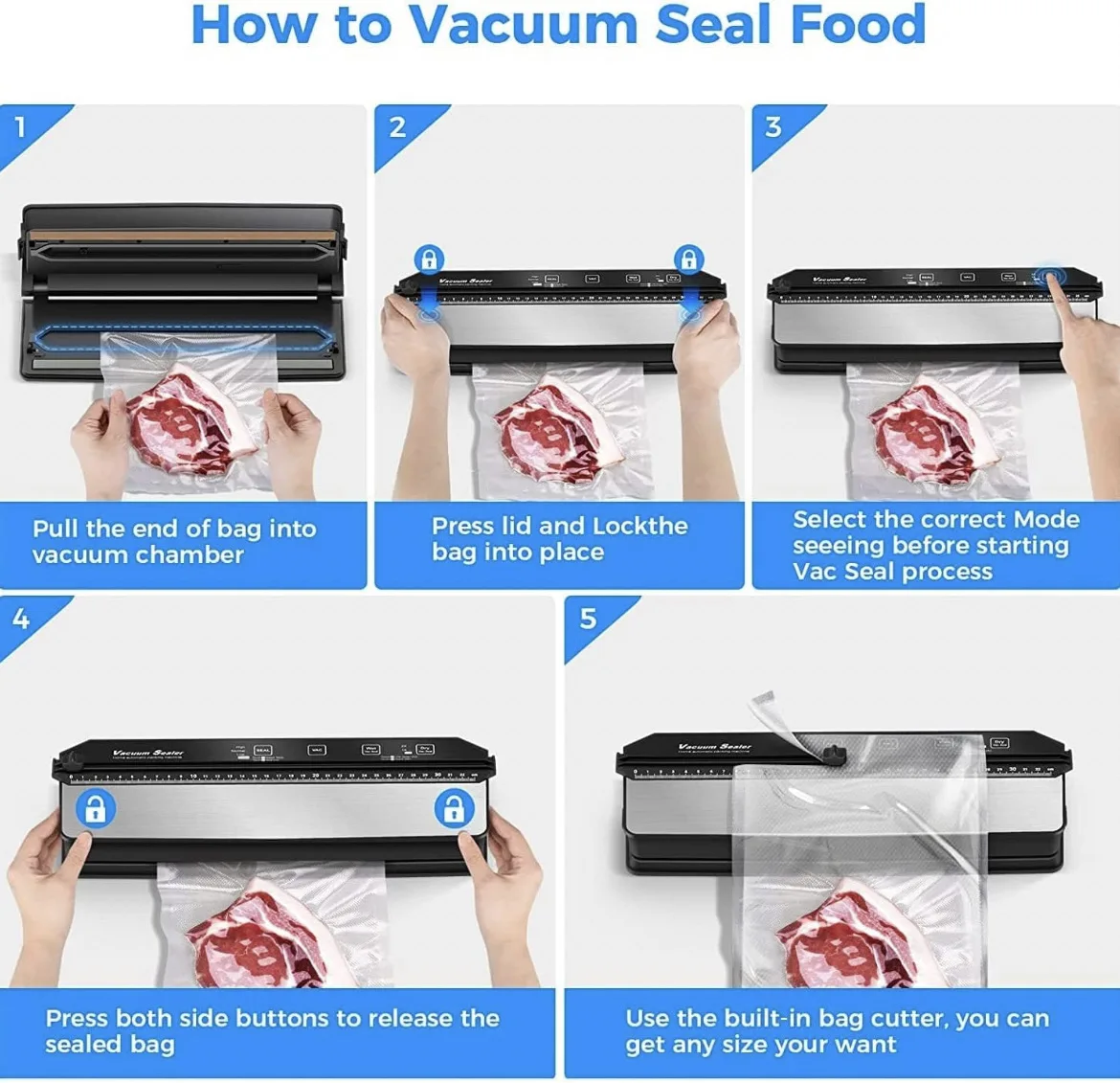 110V/240V Vacuum Packaging Machine For Kitchen Home Food Storage Container Double Pump Thermal Vacuum Sealer with 15 Vacuum Bags