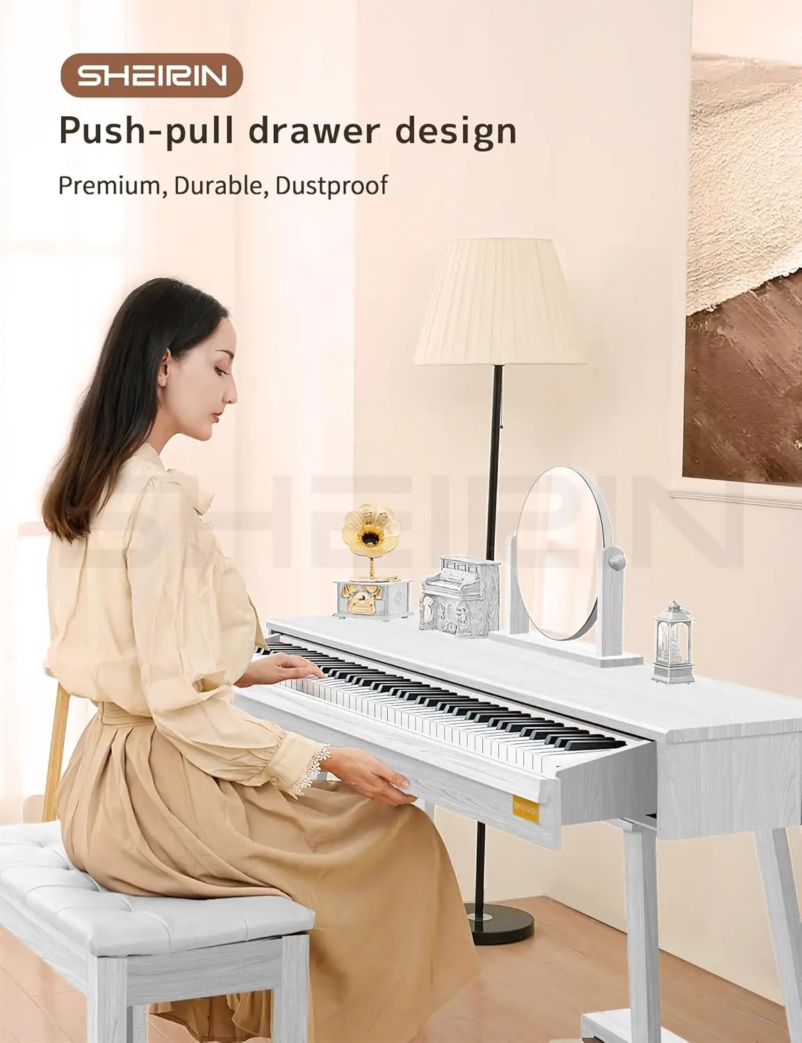 digital piano 88 keys weighted keyboard electric piano beginners stand full size upright pedal musical SR-PH80 (WHITE)