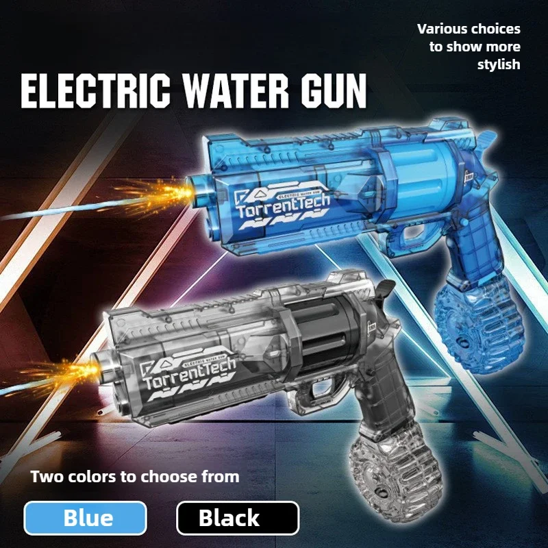 Pistola de agua eléctrica para niños, revólver de alta capacidad con tambor de 500ml, bozal LED, Flash, piscina al aire libre, playa, juguetes de verano