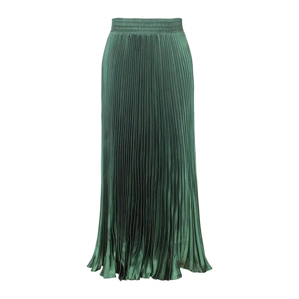 2024 New Women Maxi Skirt Elastic High Waist Solid Color Pleated Skirt Smooth Satin Long Skirt Work Leisure Daily Wear