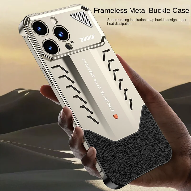 Fashionable frameless metal heat dissipation buckle Back Cover For iphone 13 14 15 16 Pro Max Leading Fall prevention Phone Case