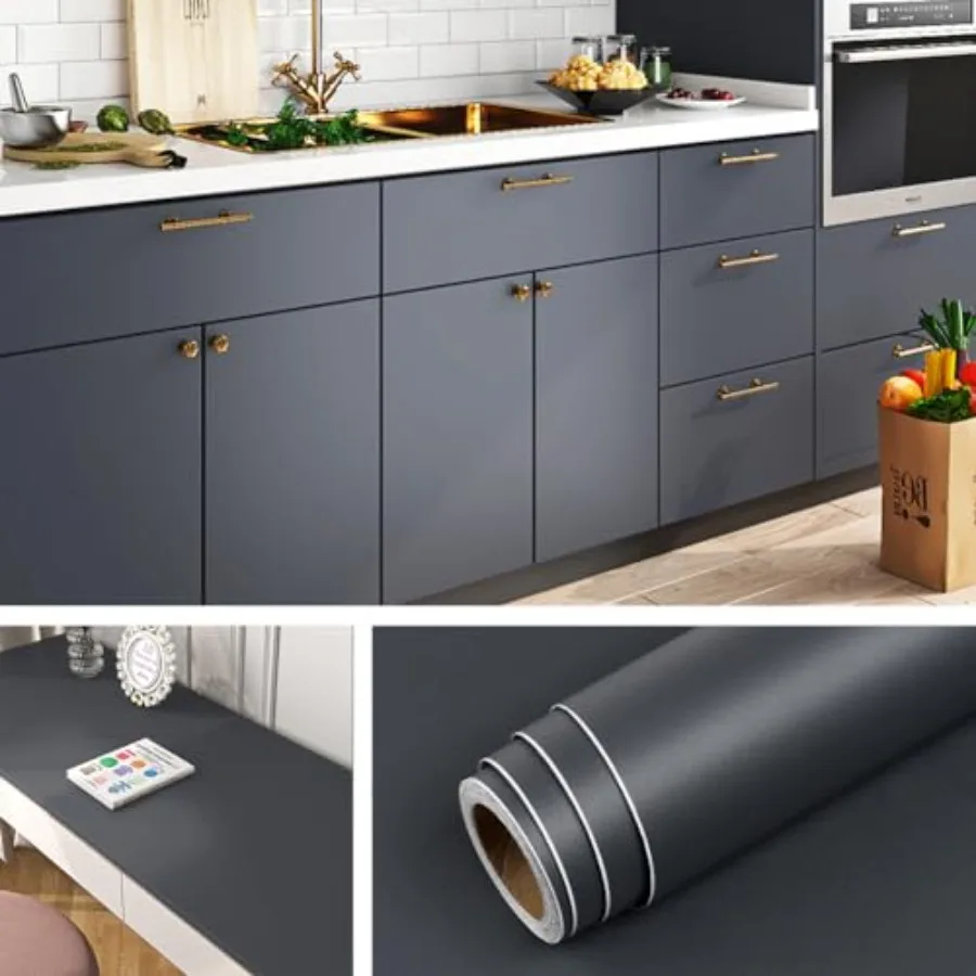 Dark Grey Peel and Stick Wallpaper for Bathroom Renter Friendly Cabinet Vinyl Wrap for Kitchen Countertop Covers Waterproof Gra