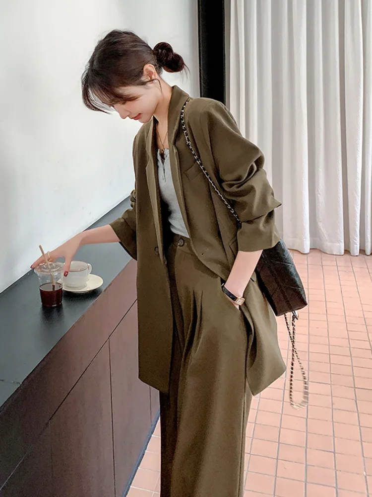 LANMREM Casual Two-piece Set Women\'s Notched Long Sleeves Single Button Blazer With Wide Leg Pants 2024 Autumn New 2Z2480