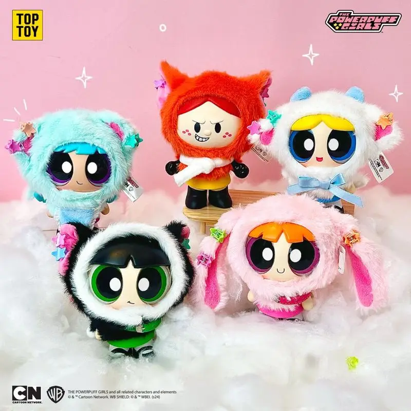 TOPTOY Powerpuff Mädchen Umhang Tier Cape Serie Plüsch Blind Box Spielzeug Anime Anhänger Cartoon Super Leistungsstarke Mädchen Puppe Mystery Box