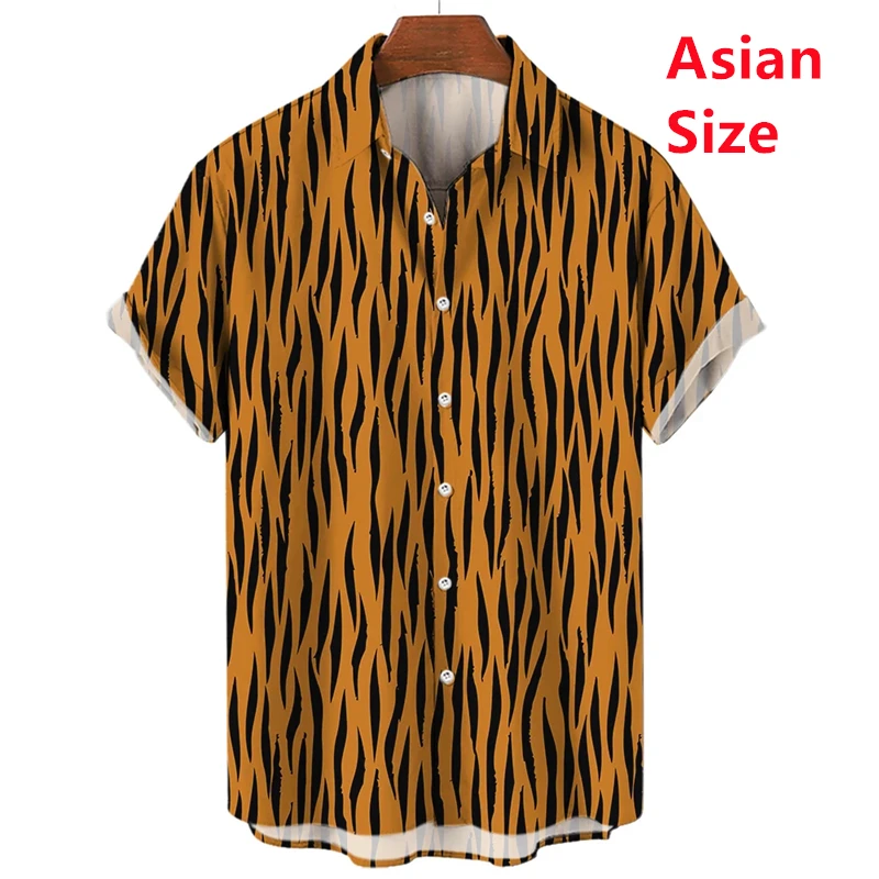 

Casual Shirts Men 2025 Short Sleeve Tops Loose Clothing Tiger Printed Trendy Streetwear Harajuku Fashion For Men Hawaiian Shirts
