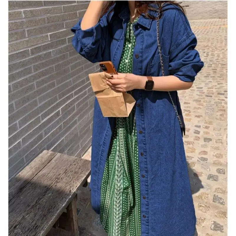 

2026 Spring and Autumn Women's Cowboy Windbreaker Loose Shirt Dress