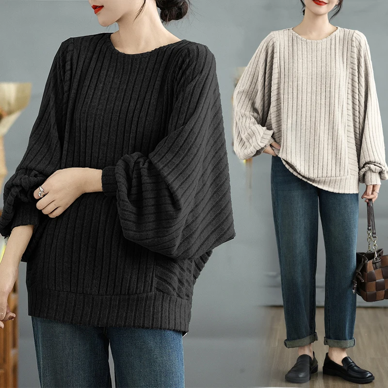 تي شيرت خريفي جديد فضفاض مناسب مستدير Ne Long Sve تي شيرت Batwing Sve Color متعدد الاستخدامات تصميم كوري من البوليستر... #1