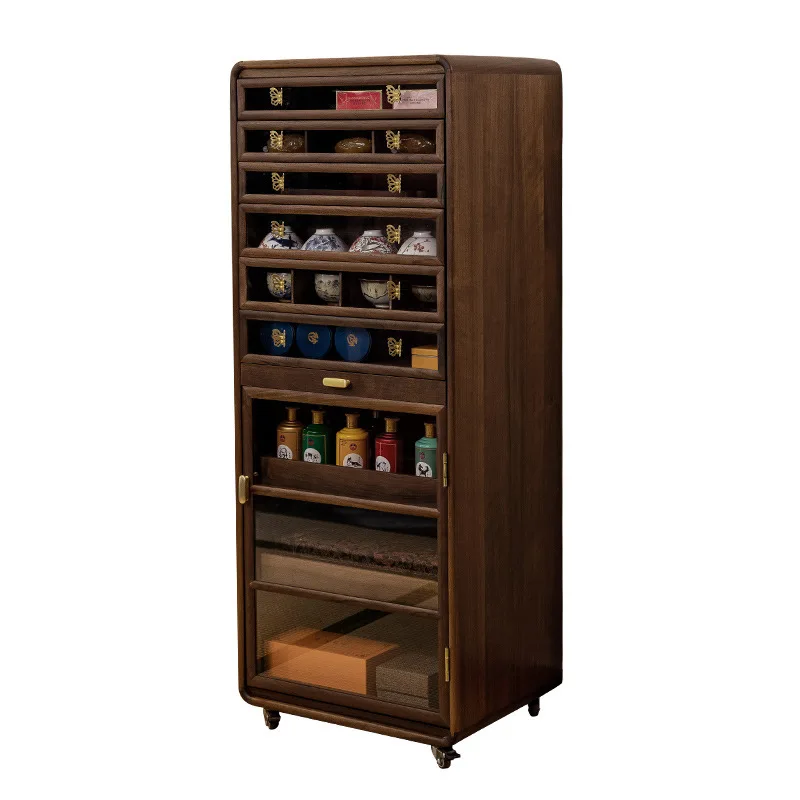 

North American black walnut solid wood dental cabinet teacup tea set storage modern light luxury floor cultural and play