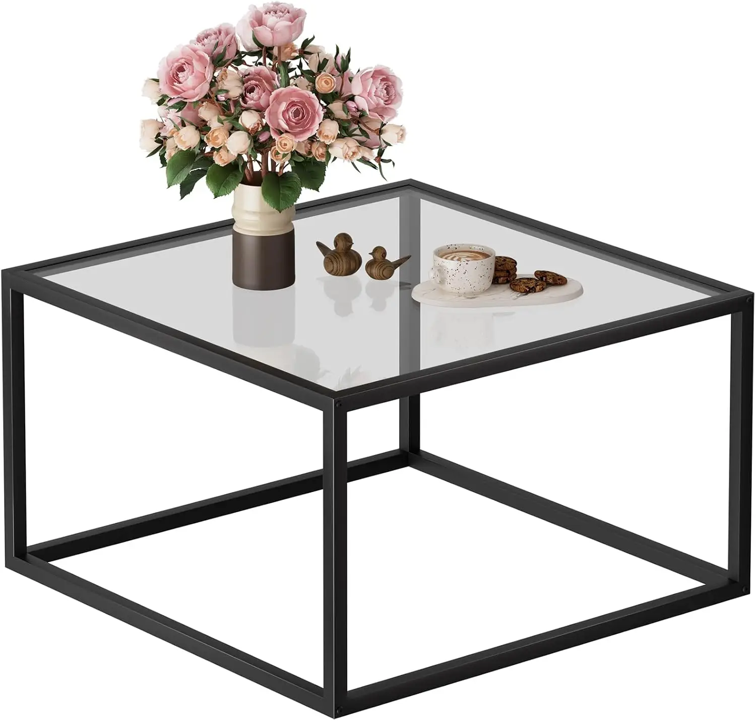 

Glass Coffee Table Small Square Coffee Tables for Living Room, 26.7 inch Modern Center Table for Office Apartment
