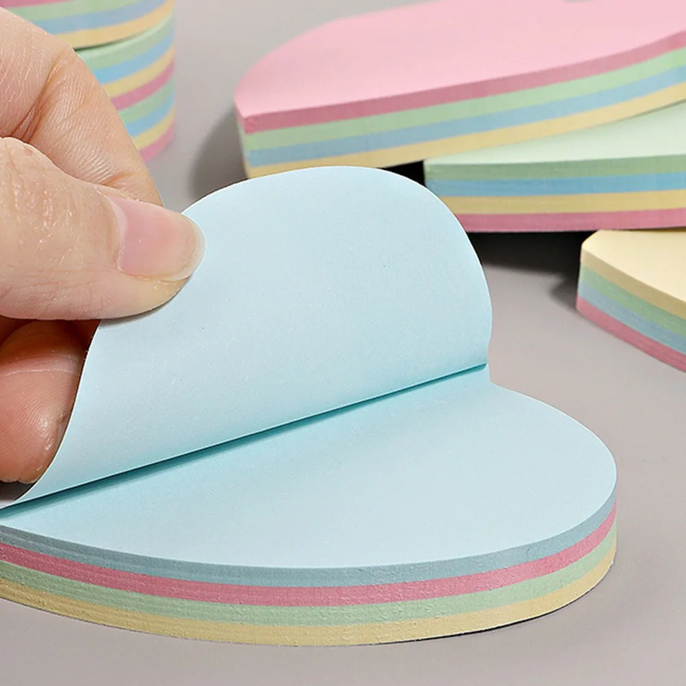 

4Pcs Heart Shaped Memo Pads Self Adhesive Note Paper Reusable Design Bright Color Office Index Stickers Portable