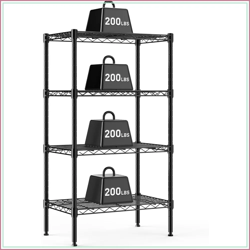 4-Tier Adjustable Metal Storage Shelves, Heavy Duty Steel Shelving Unit for Kitchen, Bathroom, Pantry, Garage, 23.3"W x 13.4"D x 47"H