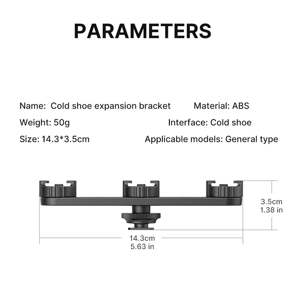 PT-23 Cold Shoe Bracket Vlog Expansion Bracket with 3 Cold Shoe Mounts 180° Rotatable for Mounting LED Video Light Mic