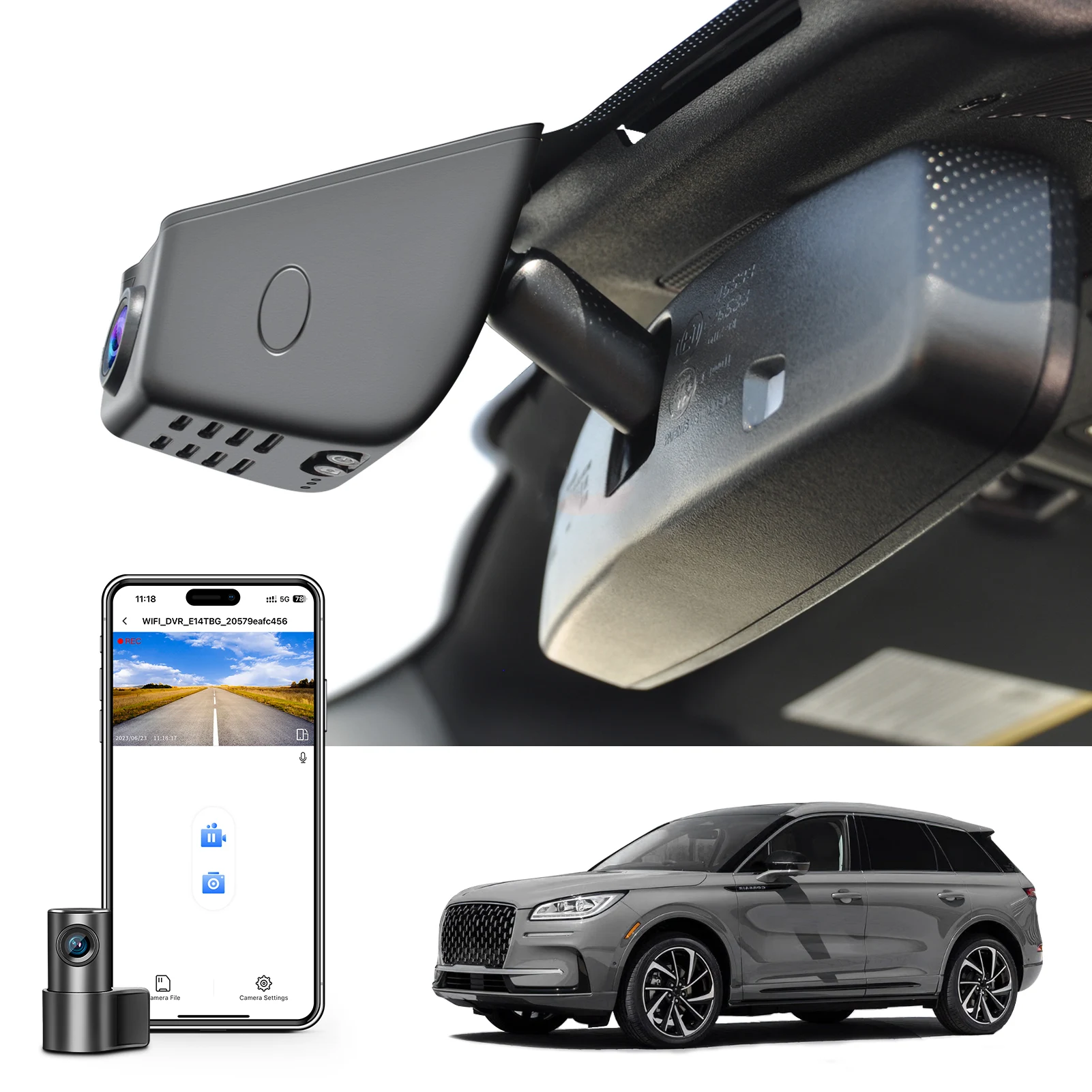 Câmera DVR 4K Mangoal para Ford Lincoln Corsair 2023 2024 2025 2026 com Gravação em Loop, Sensor G, WiFi e Monitor de Estacionamento