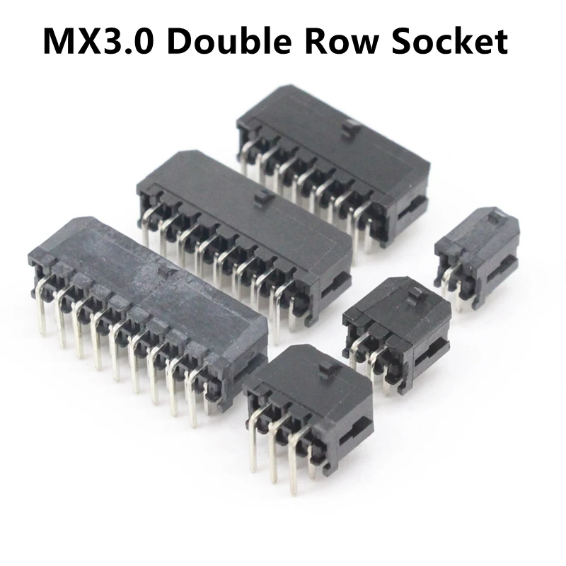 10PCS Micro-Fit MX3.0 3.0mm Pitch Connector Double row Straight/Curved needle Connector 2/4/6/8-24Pin Black Automotive Conenctor