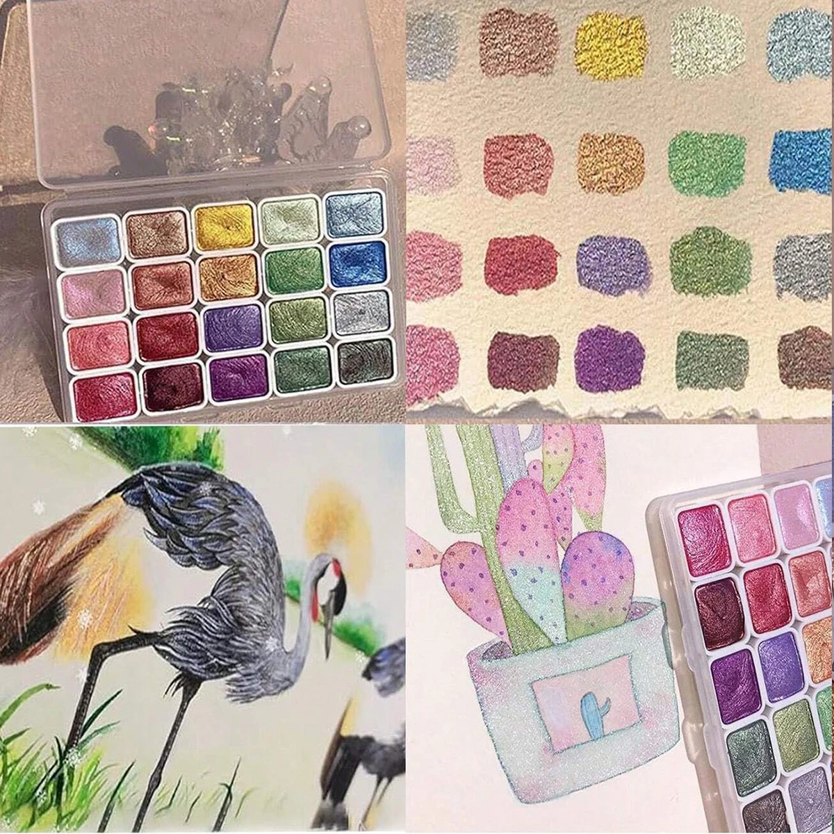 20/36 Colors Metal Watercolor Painting Set Portable Box With Shiny Pearls Solid Watercolor Painting Artist Handmade Watercolor