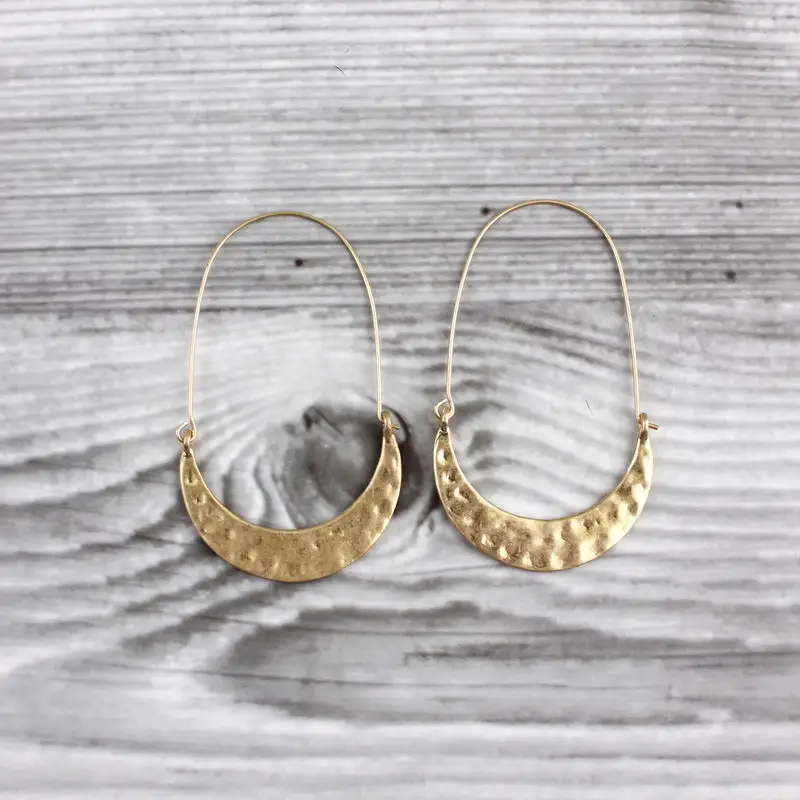 Inspired Hammered Crescent Moon Metallic Hoop Earrings for Women Classic Crescent Earrings