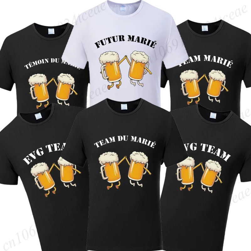 French Evg Team Future Groom Squad Best Man T-shirt Single Farewell Tees Bachelor Stag Party Tshirt Wedding Beer Graphic Tops