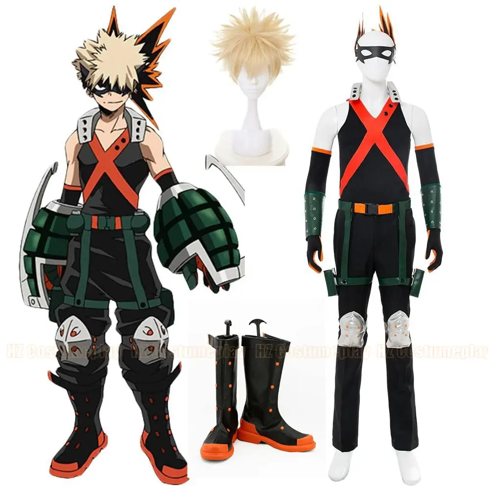 Disfraz de Anime Bakugou Katsuki, traje de uniforme de batalla de héroe Katsuki Bakugo