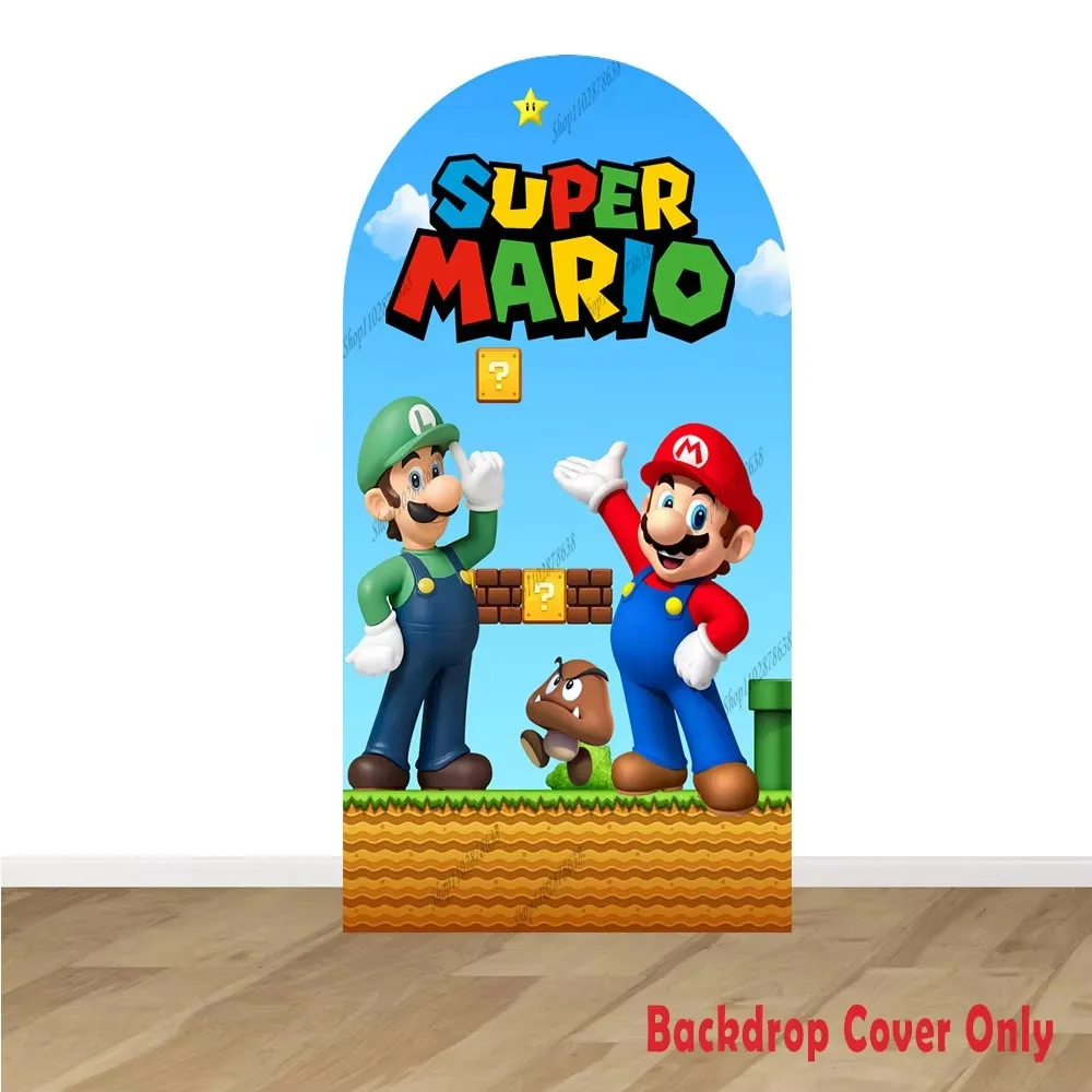 Super Mario Arch Cover Custom Spandex Rekbare Mario Luigi Peach Princess Arch Achtergrond Koopa Troopa Bowser Verjaardagsachtergrond