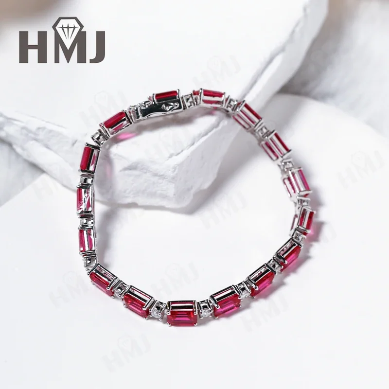 Tennisarmband mit Rubinen, Columbia-Schliff, 925er Sterlingsilber, klassisches Geschenk zum Jahrestag, kein Verblassen, hypoallergen, Top-Qualität – Detail 11