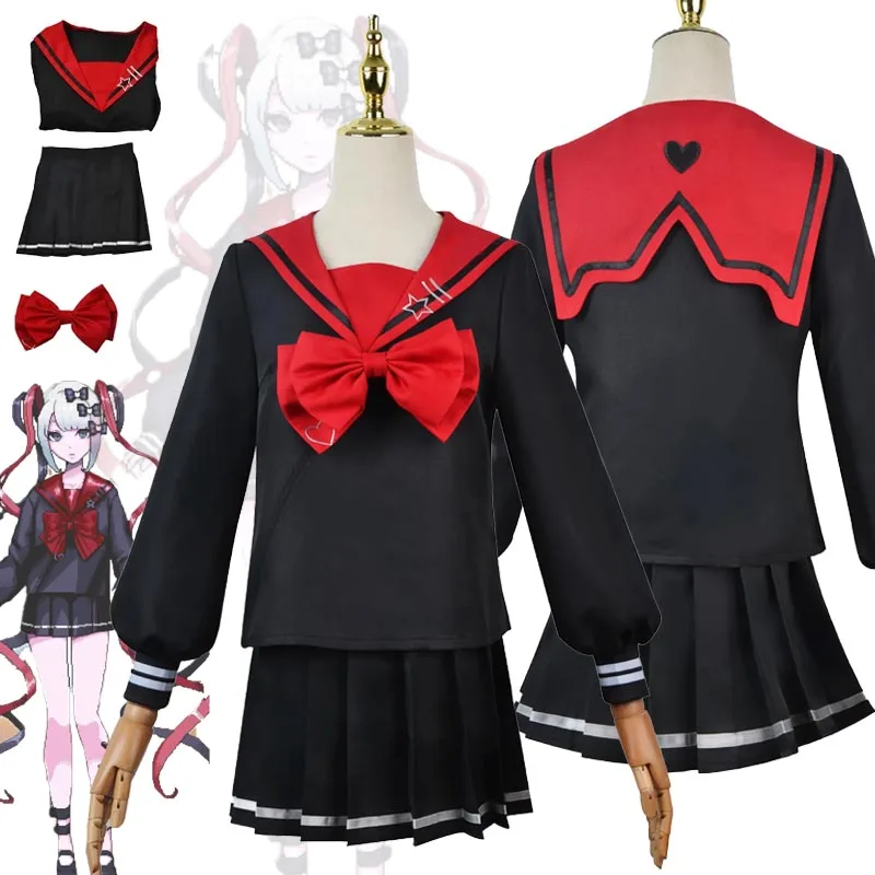 

Needy Girl Overdose KAngel Cosplay Costume Black Red JK Sailor Uniform School Dress Halloween Role Play Outfits Comic Con Girls