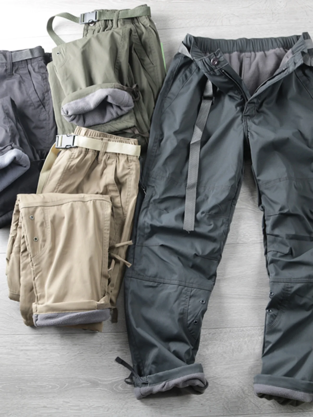 

Outdoor Work Trousers Tee-Proof Fce Lined Elastic Waist Thiened Autumn Winter Men's Casual Straight Leg Long Pants