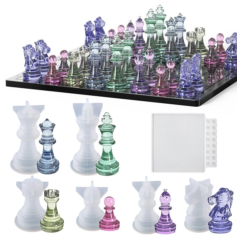 3d Chess Resin Molds International Chess Piece Checkers Checkerboard Silicone Molds Diy Handmade Table Ornaments Crafts Making