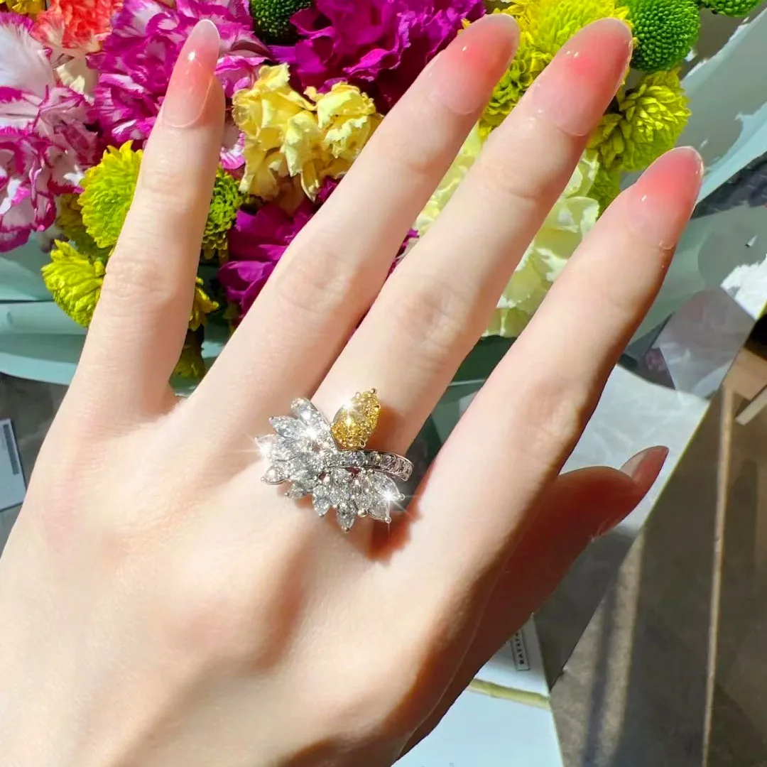 

New High Fashion Yellow White AAA Zircon Sparkling Jewelry Rings Women's Wedding Prom Accessories Valentine's Day Gifts 2022