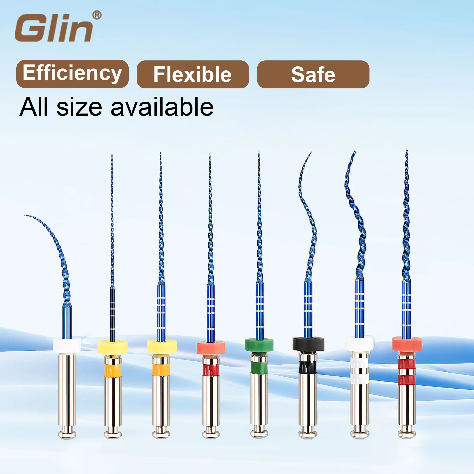 Limas Rotatórias Niti Blue para Tratamento de Canal Radicular, Ativadas por Calor, Ferramentas Odontológicas Glin, Conicidade 04 06