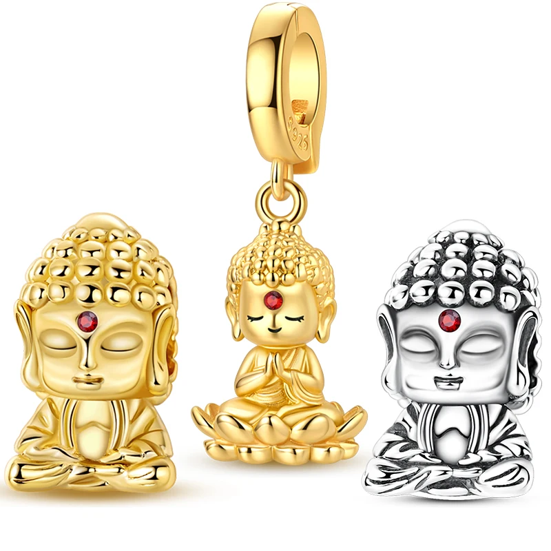 925 Sterling Silver Charms Bead CZ Zircon Golden Buddha Dangle Fit Original Bracelet DIY Women Jewelry Gift