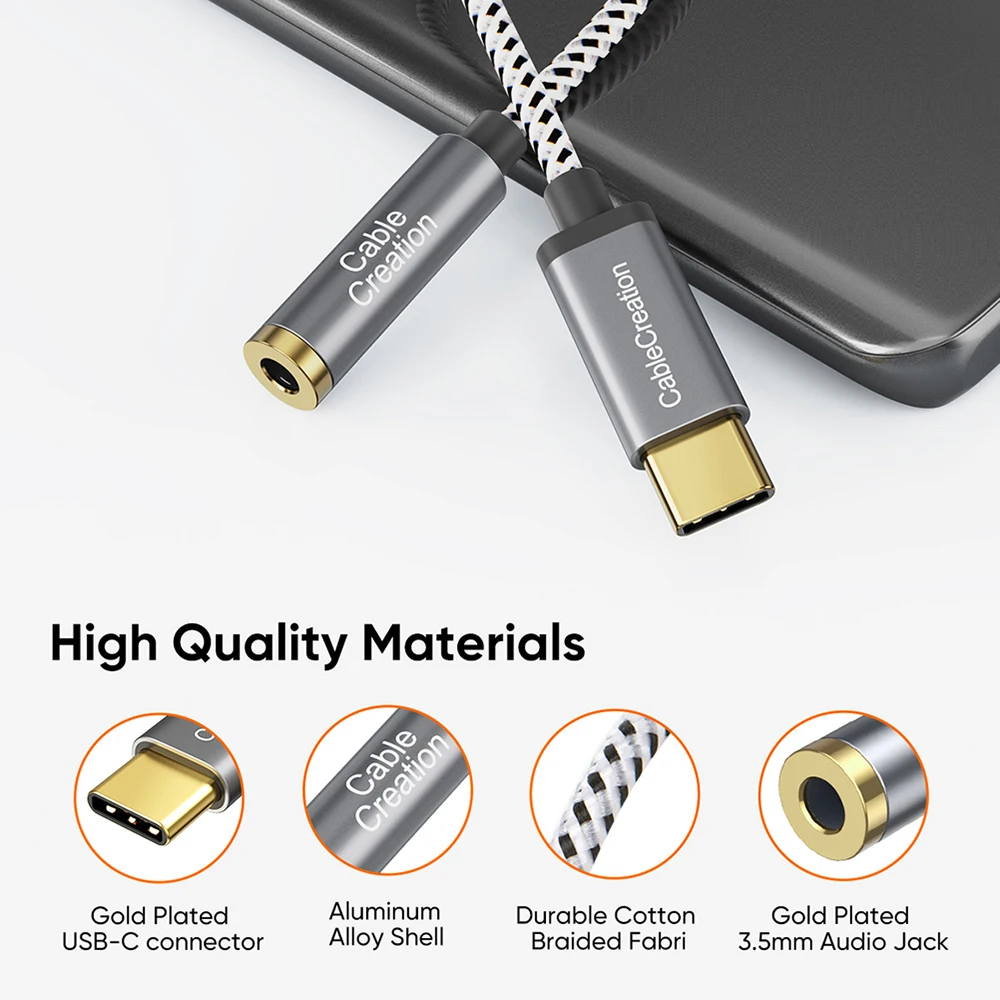 Адаптер для наушников CableCreation USB Type-C к разъему 3,5 мм Aux, USB C к аудиокабелю для iPad Pro Samsung Galaxy Motorola Xiaomi