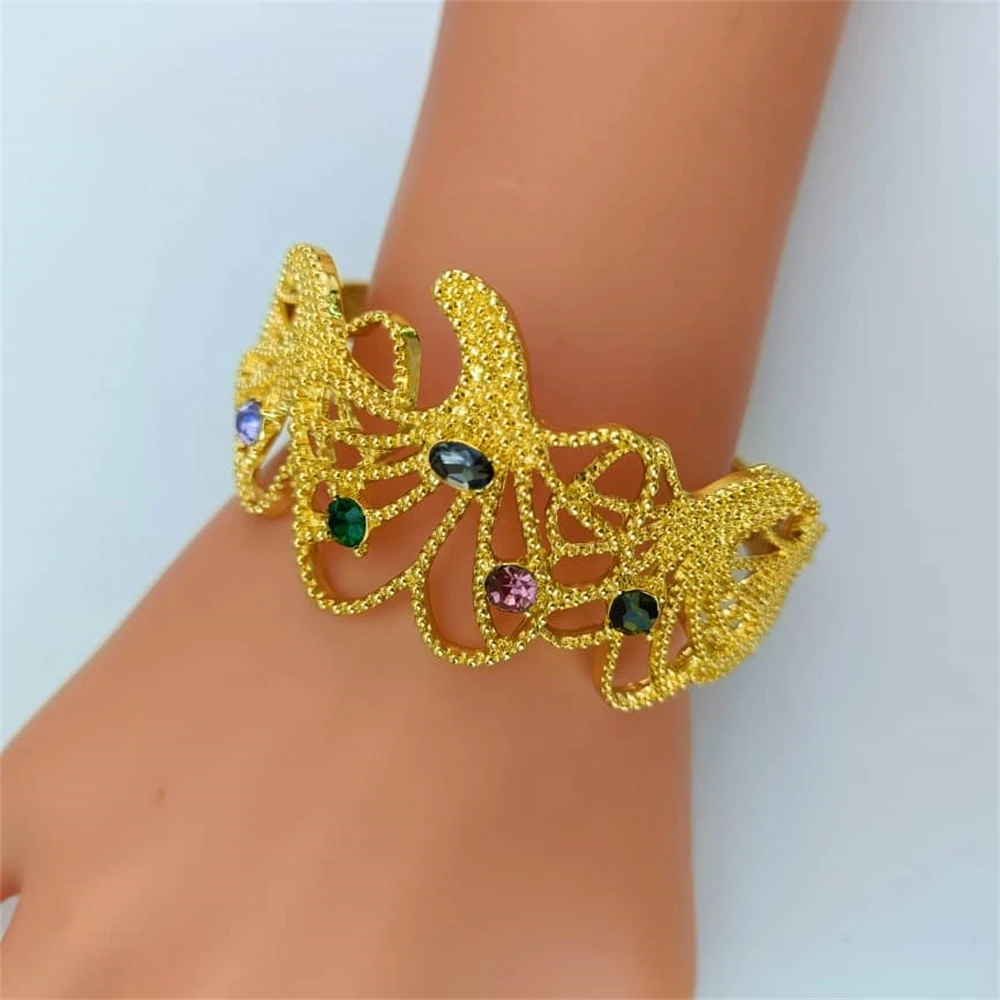 مجموعة مجوهرات نسائية مطلية بالذهب من إيما-دبي ، قلادة حجرية ملونة فاخرة ، سوار وأقراط أنيقة ، هدية زفاف #6