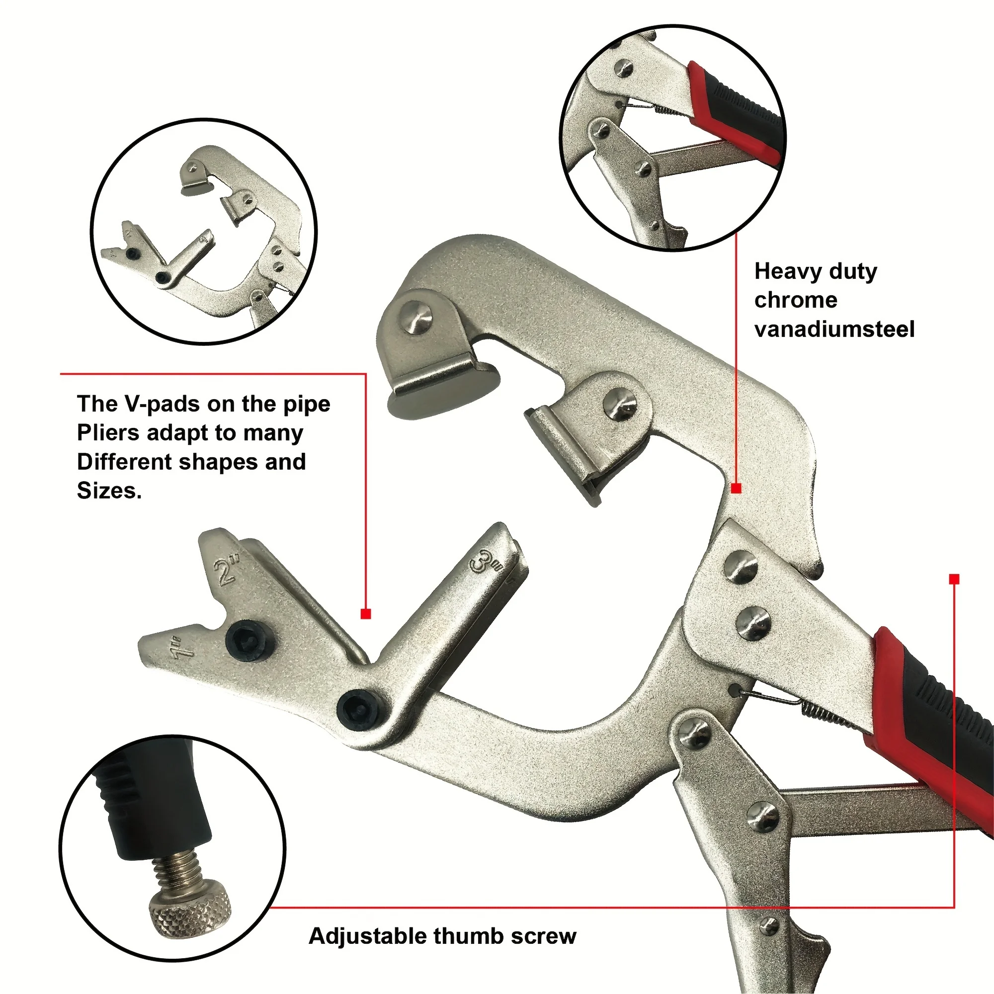 10-Inch Welding Pipe Plier Clamp Fast Release C-Clamp Locking with Large V-Pads