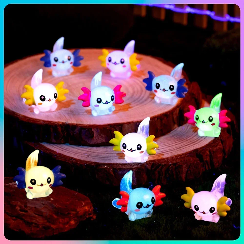 Luminous Mini Resin Axolotl Miniature Axolotl Figurine Tiny Axolotl Ornament for Garden Landscape Aquarium Dollhouse Decor
