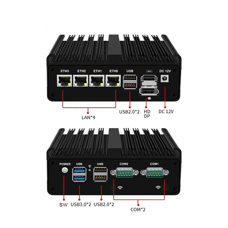 Intel N150 N100 Mini PC industriale RS232 COM 4Lan Firewall senza ventola Pfsense PC 8 GB RAM 128 GB SSD Mini computer domestico Box 4G SIM