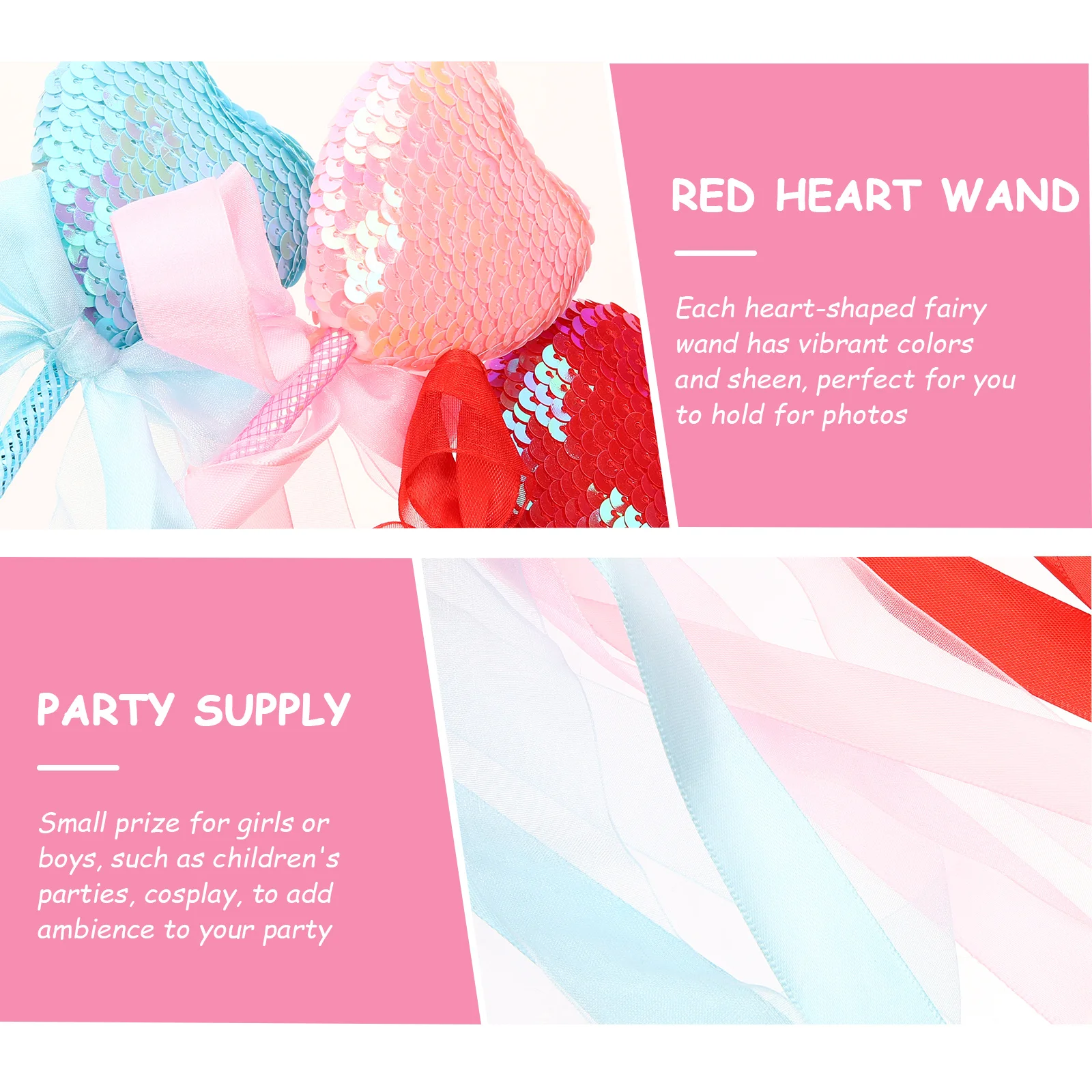

3Pcs Red Heart Wands Sparkle Sequins Fairy Sticks Princess Theme Party Supplies Girls Cosplay Props Red Heart Wand