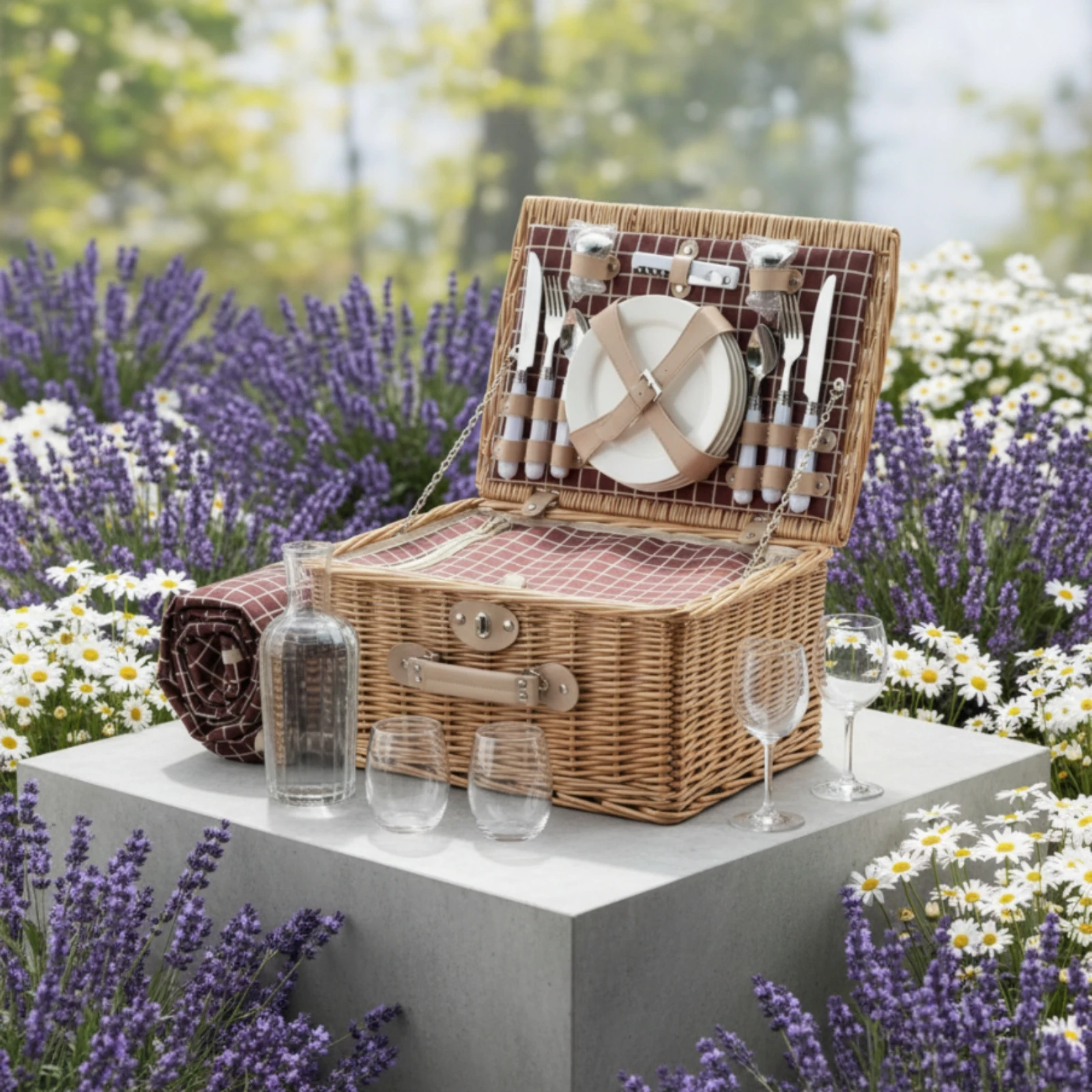 

4-Person Picnic Basket Handwoven Wicker Picnic Basket Hand-Woven Gift Idea for Camping