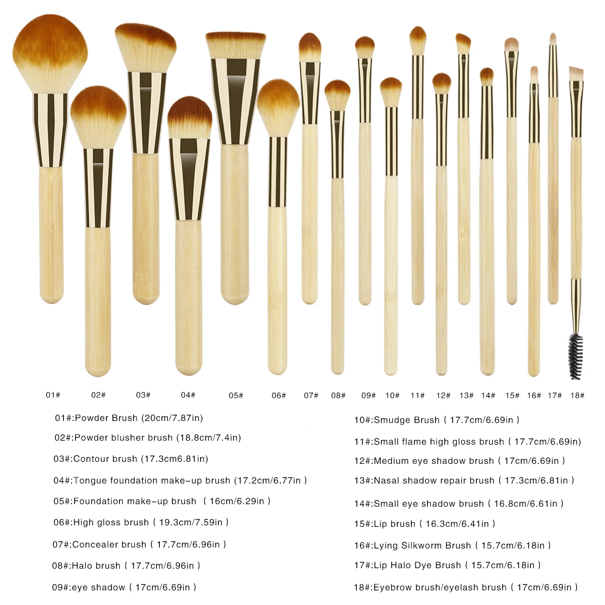 RANCAI 18 PCS Makeup Brushes Sets Wood Cosmetic Eyeshadow Foundation Powder Blush Eye Make Up Brush Blending Beauty Tools Kits