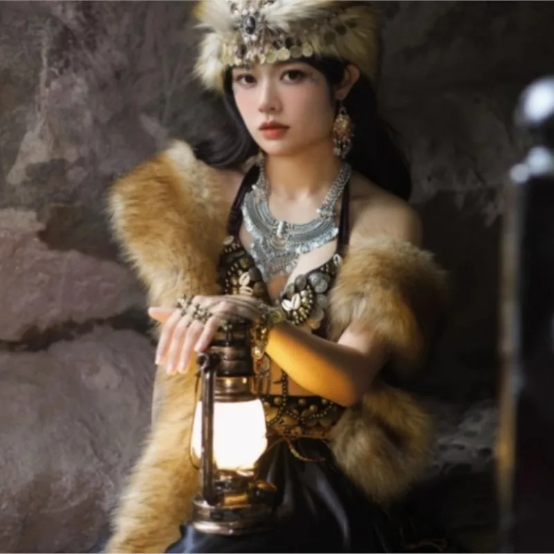 Traje exótico región occidental antiguo Yunnan Xishuangbanna vestido de baile de estilo tribal primitivo