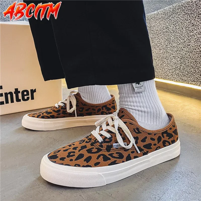 Platform Men\'s Sneakers Air Mesh Leopard Espadrilles for Men Fashion Low Top Sport Shoes Male Lace Up Luxury Vulcanise Shoes V16