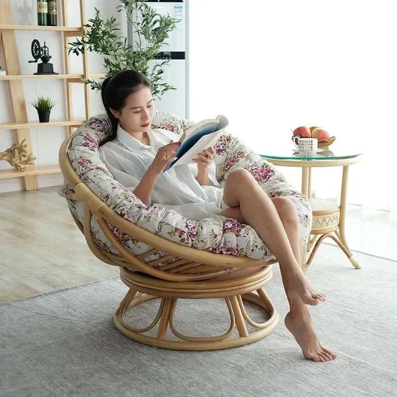 Balcony leisure single chair, sofa rotating light luxury living room lazy, solid wood bedroom rattan chair