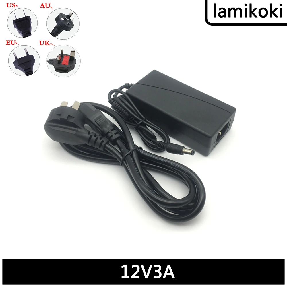 12V 3A Computer TV Monitor Power Adapter 100~240V 1.6A 50-60HZ With Fuse