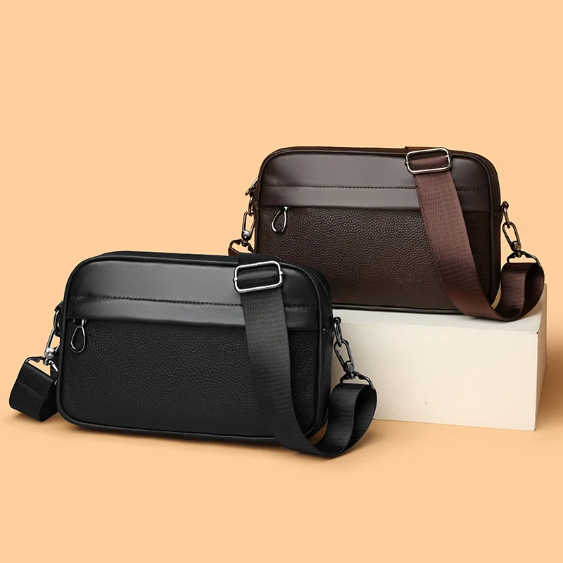 

Мужская сумка из натуральной кожи - повседневная и простая дорожная сумка через плечо с наклонным дизайном, маленькая квадратная сумка.