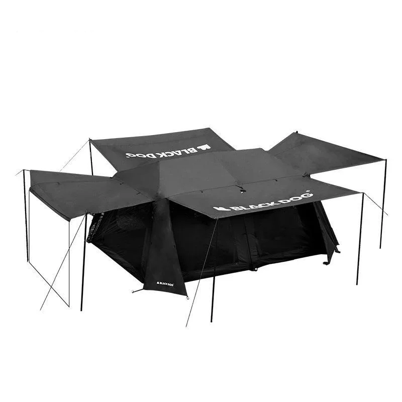 

Outdoors Two Bedroom, One Living Room, Black Rubber Tent Picnic Camping Foldable Portability Rain and Sun Protection Tent